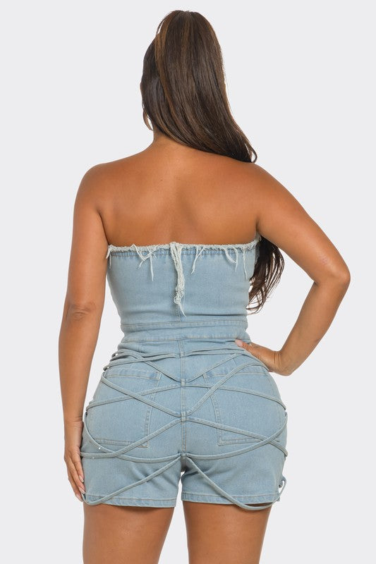 Frayed Edge Denim Corset Romper